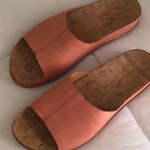 Leather slides with cork sole